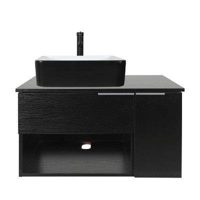 ELECWISH 28-Inch Bathroom Vanity, Modern Black Wall Mounted Bathroom Vanity with 1-Door and 1-Drawer