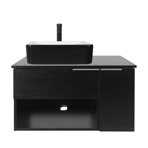 ELECWISH 28-Inch Bathroom Vanity, Modern Black Wall Mounted Bathroom Vanity with 1-Door and 1-Drawer - 1 of 4