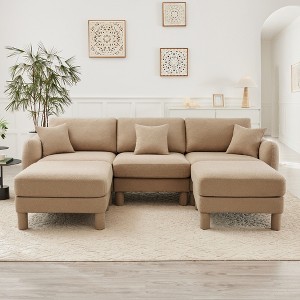 VASIP Boucle Fabric 3-Seater Sofa, Shell-Shaped Armrests & Self-Wrapped Cylindrical Legs, for Living Room & Apartment,Beige - 1 of 4