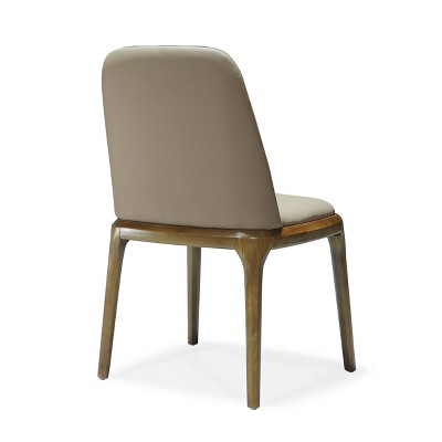 Set of 2 Tan Faux Leather Upholstered Dining Chairs with Ash Wood Legs