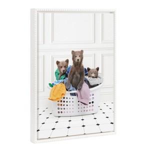 18"x24" Sylvie Beaded Three Bears in Laundry Basket Style Framed Canvas by Amy Peterson White - Kate & Laurel All Things Decor - 1 of 4