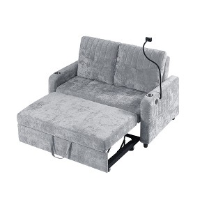 CLIHOME 53.9" Modern Loveseat Pull-out Sofa Bed with Adjustable Backrest, Three Charging Ports and Side Storage Pockets - 1 of 4