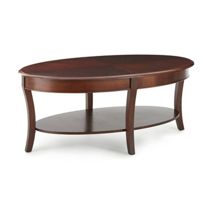 Troy 48" Brown Wood Oval Coffee Table with Shelf