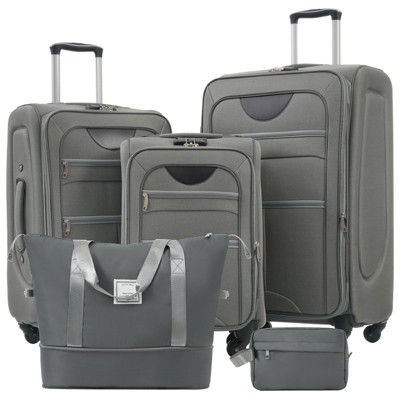Aukfa Lightweight Soft Sided Swivel Wheels Expandable 3-Piece Luggage Set with Duffel Bag and TSA Lock