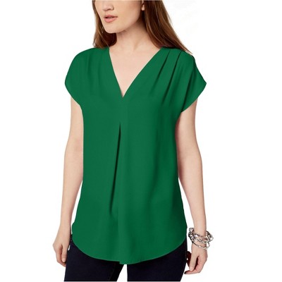 I.N.C International Concepts Womens Inverted Pleat Pullover Blouse, Green, X-Large