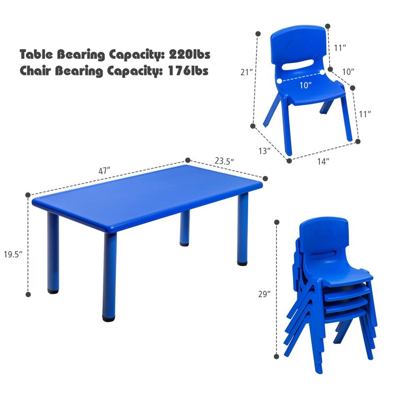 Tangkula Kids Table & 4 Chairs Set Activity Desk & Chair Set Indoor/Outdoor Home Classroom Red/Blue, 5 of 6