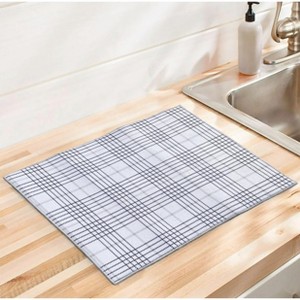 Home Mart Goods (Pack of 6) Reversible White Grey Plaid Large Soft Highly Absorbent Washable Dish Drying Mat - 20"x15" - 1 of 4