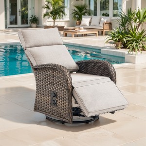 Belord Outdoor Swivel Recliner Chair, Recliner Patio Swivel Chair with Adjustable Reclining Back and Lifting Footrest, Wicker Outdoor Lounge Chair - 1 of 4