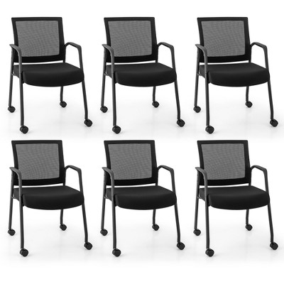 Tangkula 6 Pcs Office Guest Chairs on Wheels w/ Metal Frame & Armrests Mesh Back Office