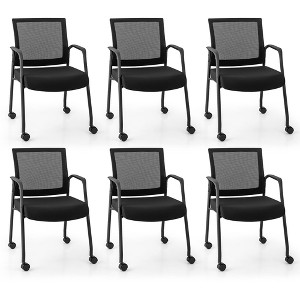 Tangkula 6 Pcs Office Guest Chairs on Wheels w/ Metal Frame & Armrests Mesh Back Office - 1 of 4