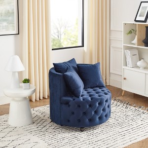 Vynxaria Velvet Upholstered Swivel Chair - Modern Glam with Wheels & Pillows - 1 of 4