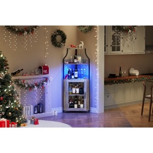 5-Tier Industrial Corner Bar Cabinet: Detachable Wine Rack, Glass Holder, Adjustable Shelves & LED Light. For Living/Dining/Kitchen - 1 of 4