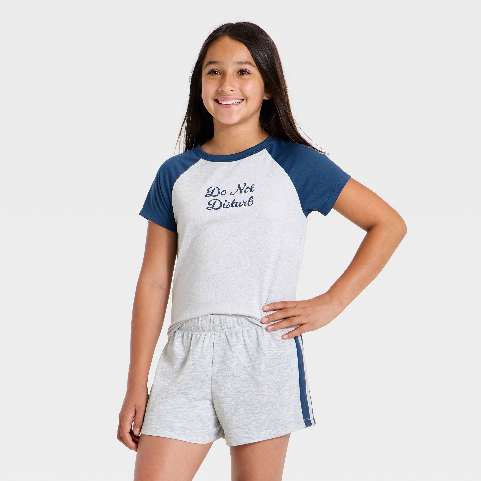 Girls' "Do Not Disturb" Short Sleeve Pajama Top - art class™ Gray