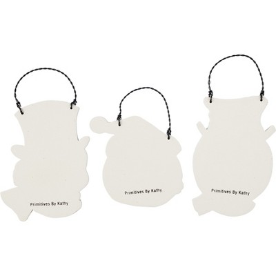 Vintage Snowmen Wooden Christmas Ornament Set with Glitter Accents