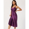 cheibear Women's Breathable V-Neck Satin Silky Camisole Midi Nightdress - 2 of 4