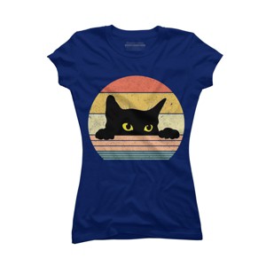 Junior's Design By Humans Cat Tee Retro Style By MeowShop T-Shirt - 1 of 3
