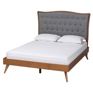 Baxton Studio King Malle Fabric and Wood Platform Bed Gray/Walnut Brown: Elegant Upholstered Headboard, No Box Spring Needed - 1 of 4