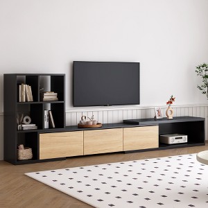 126" MDF Extendable TV Stand with 3-Tier Bookshelves and Sliding Tabletop, Storage Cabinets for TVs up to 110" for Living Room or Entryway - 1 of 4