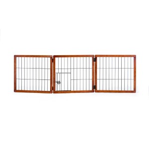 Carlson Pet 3-Panel Freestanding Wood Gate with Small Pet Door - 1 of 4