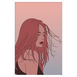 Trends International Hand Drawn Woman With Blowing Hair Framed Wall Poster Prints - 1 of 4