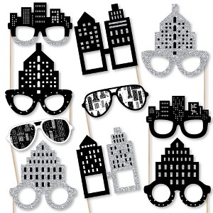 Big Dot of Happiness Nighttime City Skyline Glasses - Paper Card Stock New York Party Photo Booth Props Kit - 10 Count - 1 of 4