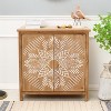LuxenHome Sideboard Storage Cabinet with Storage 32" Farmhouse Natural Wood Floral Accent Cabinet Coffee Bar Cabinet for Living Room Kitchen Brown - 2 of 4