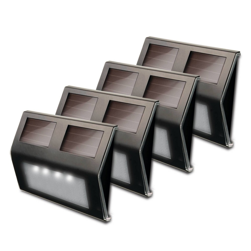 Maxsa Innovations 4pk Solar Powered Metal Deck Lights Bronze: Outdoor Wall Lights, Weather-Resistant, Stainless Steel