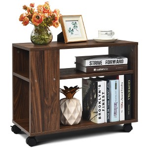 Costway 3-tier Side Table W/Storage Shelf W/Wheels Space-saving Industrial Nightstand - 1 of 4