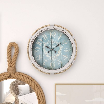 17" Blue Metal Rope Accent Nautical Wall Clock