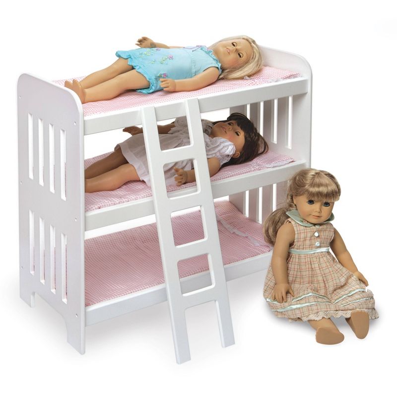 Badger Basket Triple Doll Bunk Bed with Ladder, Bedding, and Free Personalization Kit - Pink Gingham, 5 of 9