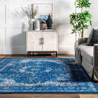 Dark Blue Rectangular Synthetic Persian Area Rug 6' x 9'