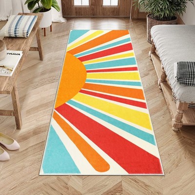 Modern Washable Area Rug Sunrise Colorful Indoor Throw Carpet for Living Room Bedroom
