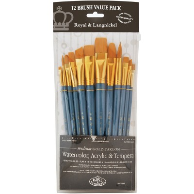 Gold Taklon Flat Value Pack Brush Set-12/Pkg