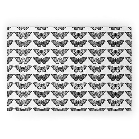 Avenie Monarch Butterfly Black and White  Looped Vinyl Welcome Mat - Society6 - image 1 of 4