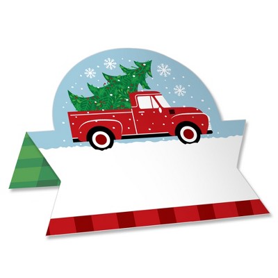Big Dot of Happiness Merry Little Christmas Tree - Red Truck Christmas Party Tent Buffet Card - Table Setting Name Place Cards - Set of 24