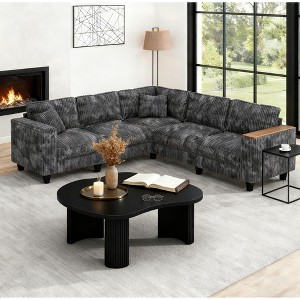 Christopher Knight Home Walter Modern 97''Corduroy L Shaped Sectional Sofa with Armrest Storage - 1 of 4
