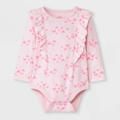 Image of Baby Girls' Heart Long Sleeve Boysuit - Cat & Jack™ Pink 3-6M