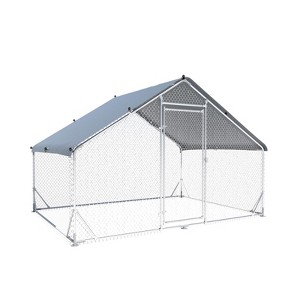 Large Metal Chicken Coop for 10 Birds - Tri-Support Frame & Weatherproof Cover, 10'x6.7' Shelter for Ducks & Rabbits - 1 of 4