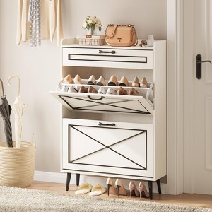 Shoe Cabinet with Flip Drawers, Freestanding Narrow Shoe Rack - 1 of 4