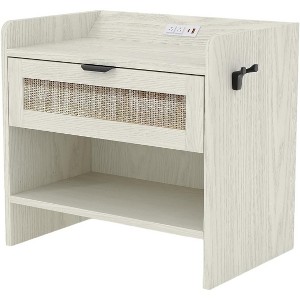 COZONY Rattan Nightstand with Charging Station, Boho Bedside Table with Type-C USB and Power Outlets for Bedroom and Living Room - 1 of 4