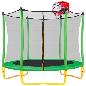 SEVOBAL Trampolines, 5.5FT Kids Trampoline with Basketball Hoop and Safety Enclosure for Indoor Outdoor Play, Green, 65"*65"*76.5" - 1 of 4