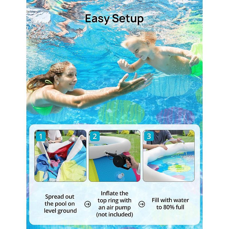 SKONYON 10ft x 30in Inflatable Round Swimming Pool Easy Set with Pool Cover Above Ground Pool for Backyard Family Fun, 3 of 6