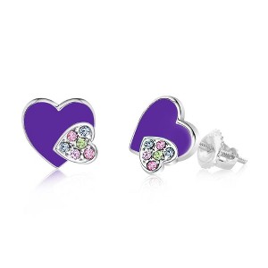 Chanteur Hypoallergenic Kids Jewelry Accessories Heart Multi-color CZ White Gold Palladium Plating Stud Earrings Surgical Titanium Posts - 1 of 1