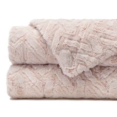 Classy Pink Reversible Faux Fur and Sherpa Throw Blanket