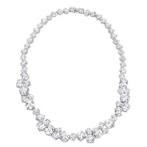 ShineHigh Bejeweled Rhodium Plated Collar Necklace with Oval-Cut Cubic Zirconia – 23" Formal Statement Jewelry for Women - 1 of 1