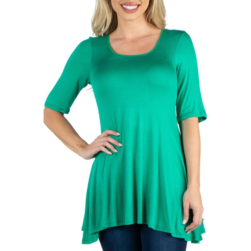 24seven Comfort Apparel Womens Elbow Sleeve Swing Tunic Top For Women, 1 of 6