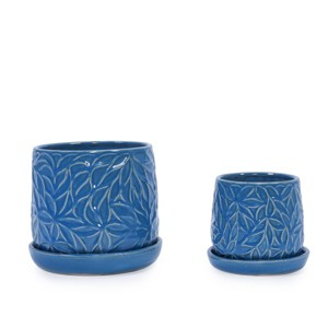 SEVOBAL Planters Set of 2 Modern Ceramic Flowerpots, All-Weather Indoor, Outdoor Use for Patio, Garden, Windowsill, Blue, 11.82"*11.82"*11.03" - 1 of 4