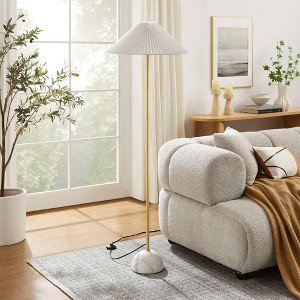Modway Illusion Floor Lamp, Pleated Shade with Marble Base, Modern Standing Light in Brass - 1 of 4