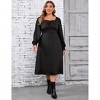 Women's Plus Size Sweetheart Neckline Dress Puff Long Sleeve A Line Slit Hem Midi Dress - 3 of 4