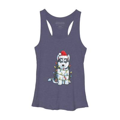 Women's Design By Humans Siberian Husky Santa Christmas Tree Lights Xmas Gifts Boys T-Shi By NekoShop Racerback Tank Top